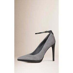 Burberry Ankle Strap Pointed Toe Suede Pumps Storm Grey Size 37